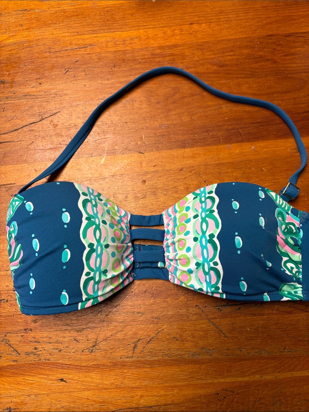 Lilly Pulitzer Teal and Pink Patterned Bandeau Swim Top with Strap